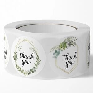 New 500 Piece Roll Self-Adhesive Thank You Stickers - 4 Designs